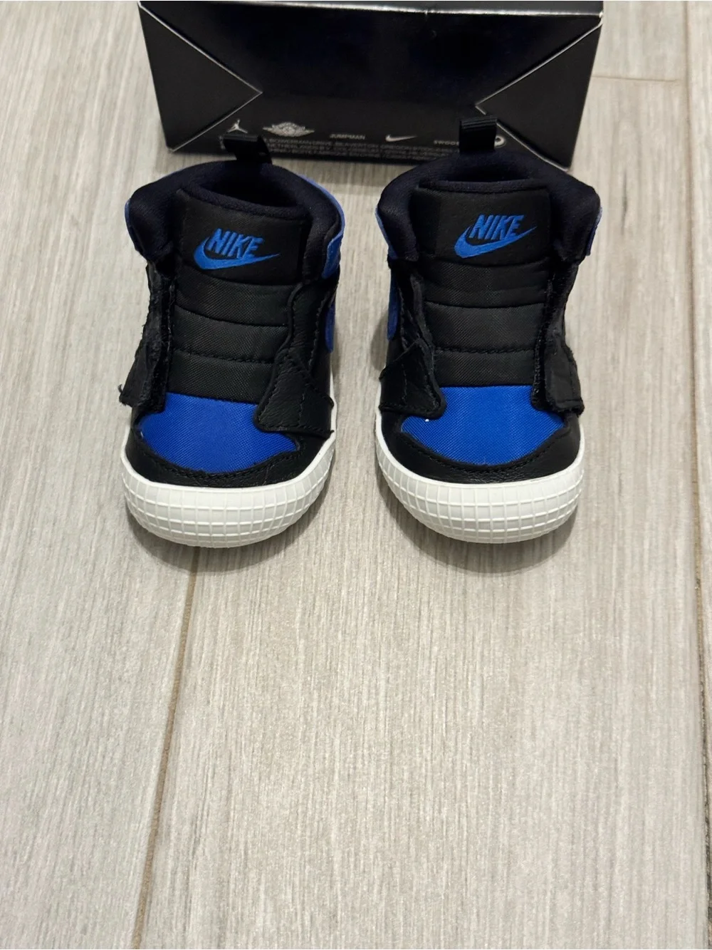 Nike Baby Blue and Black Jordan 1 Crib Shoe